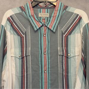Tecovas Shirt Mens 2XL Long Sleeve Pearl Snap Western White Blue Striped